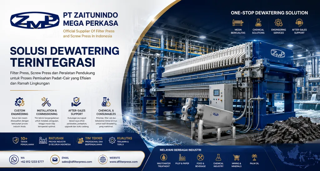 Zaitunindo industrial filter press at a sludge treatment facility
